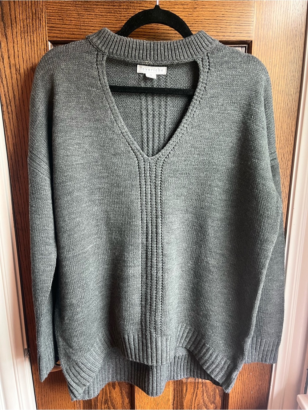 Love Riche Gray V-Neck Oversized Sweater